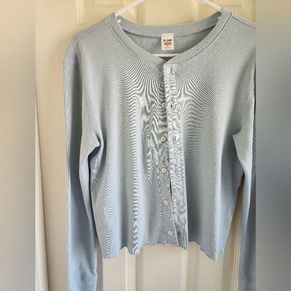 Re/done Hanes 50’s Cropped Buttoned Cardigan Long Sleeve Size Small - Picture 5 of 8